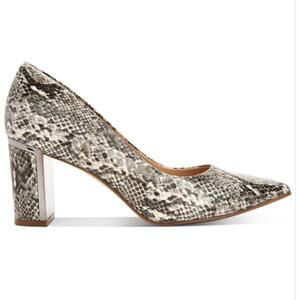 Alfani Jensonn Leather Snake Skin Print Heels NIB Sz 8M Natural Beige Mob Wife